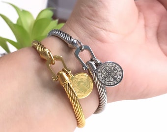 Saint Benedict Bangle: Stainless Steel Twist Cable Bracelet