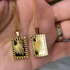 Gold Plated Stainless Steel Sunburst Necklace: Celestial Pendant