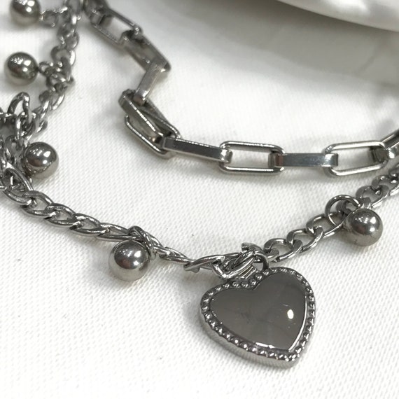 Silver Layered Heart Charm Bracelet
