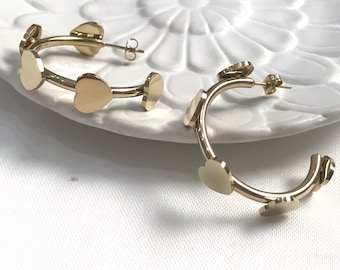 Gold Heart Hoop Earrings: Stainless Steel Love Hoops