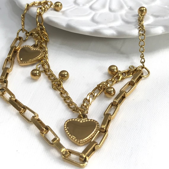 Gold Layered Heart Charm Bracelet