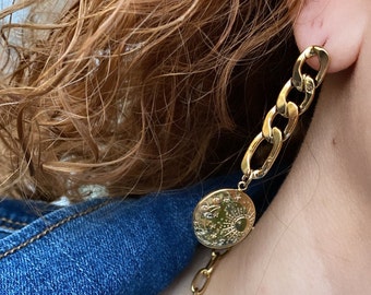 Gold Plated Star & Moon Chain Drop Earrings