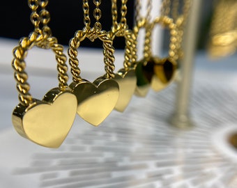 Dainty Gold Heart Lock Necklace: Stainless Steel Twisted Chain