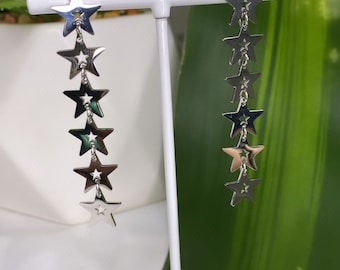 Silver Falling Star Earrings: Stainless Steel Dangle Drop