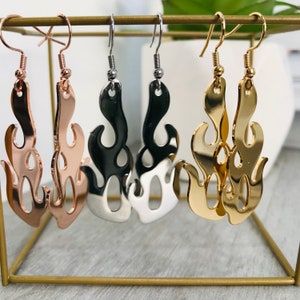 Stainless Steel Fire Flame Earrings: Gothic Punk Dangle