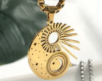 Yin Yang Necklace: 18K Gold Celestial Sun & Moon Jewelry