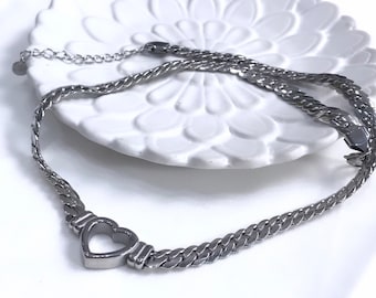 Heart Cuban Link Choker: Stainless Steel Braided Chain Necklace