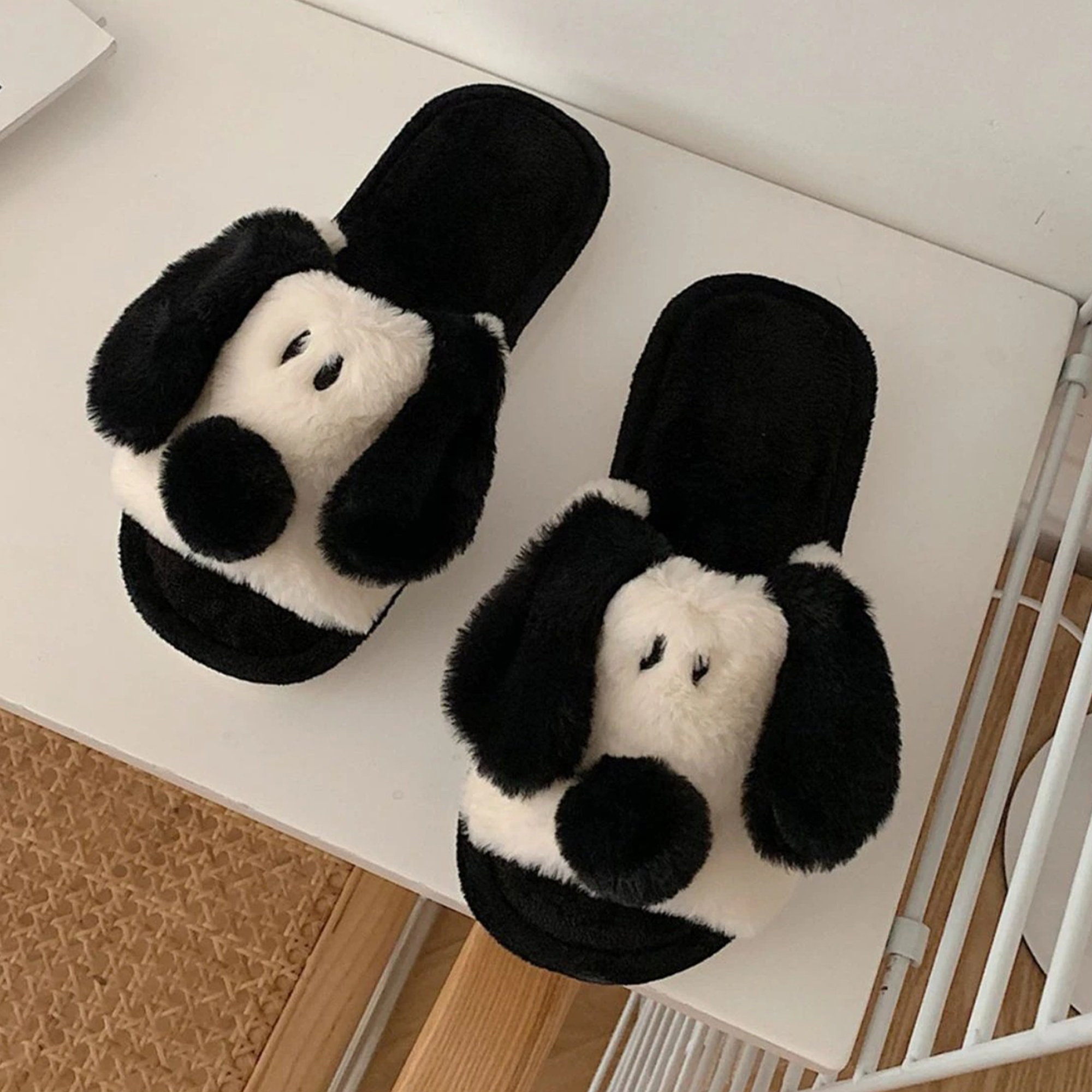 Cute dog slippers unisex smooth fur slippers Female Etsy