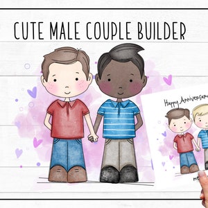 Cute Same Sex MALE Couple Creator | Portrait Builder | PNG Files | Instant Download for Sublimation and Print