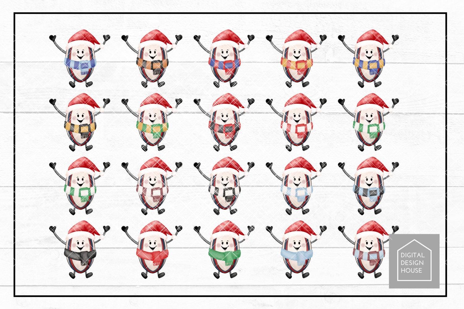 Christmas Rugby Characters PNG Set: Festive Football Art (digital ...