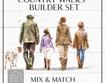 COUNTRY WALKS Family Builder Mix & Match Characters and Dog PNGS for Sublimation and Print