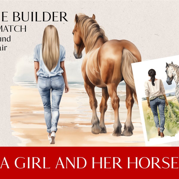 Un ensemble de construction de personnages pour fille et cheval pour sublimation et impression