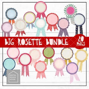 Paquete de rosetas grandes: 20 cintas de premio (imágenes prediseñadas) / Descarga instantánea para sublimación e impresión
