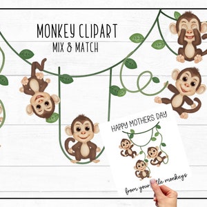 SINGE MAYHEM | Caractères mignons de singe et vignes | Clipart singe pour sublimation et impression