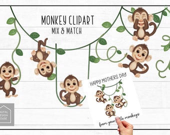 MONKEY MAYHEM / Personaggi e viticci di scimmie carini / Clipart di scimmie per sublimazione e stampa
