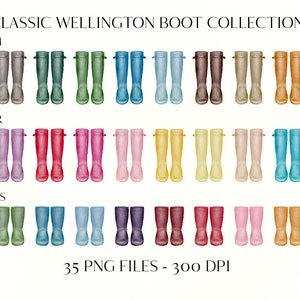 Conjunto de imágenes prediseñadas de acuarela Welly - Bota Wellington clásica / Bota de jardín / Bota de lluvia - Archivos PNG de 300 DPI - Descarga digital instantánea