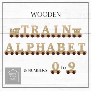 HOLZZUG ALPHABET - Buchstaben A bis Z und Zahlen 0 bis 9 für Baby, Kinder, Kinderzimmer Sofortiger Download für Sublimation und Druck