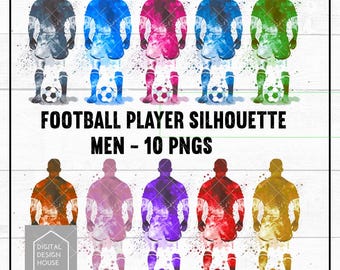 Football Soccer MEN Player Colourful Silhouette PNGS Instant Download for Sublimation and Print