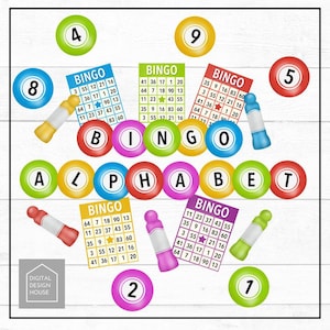 BINGOALFABET Letters A tot Z en cijfers 0 tot en met 9 Clipart PNG klaar voor sublimatie en afdrukken