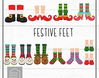 Festive Christmas Feet Clipart: 11 PNG Pairs (Digital Download)