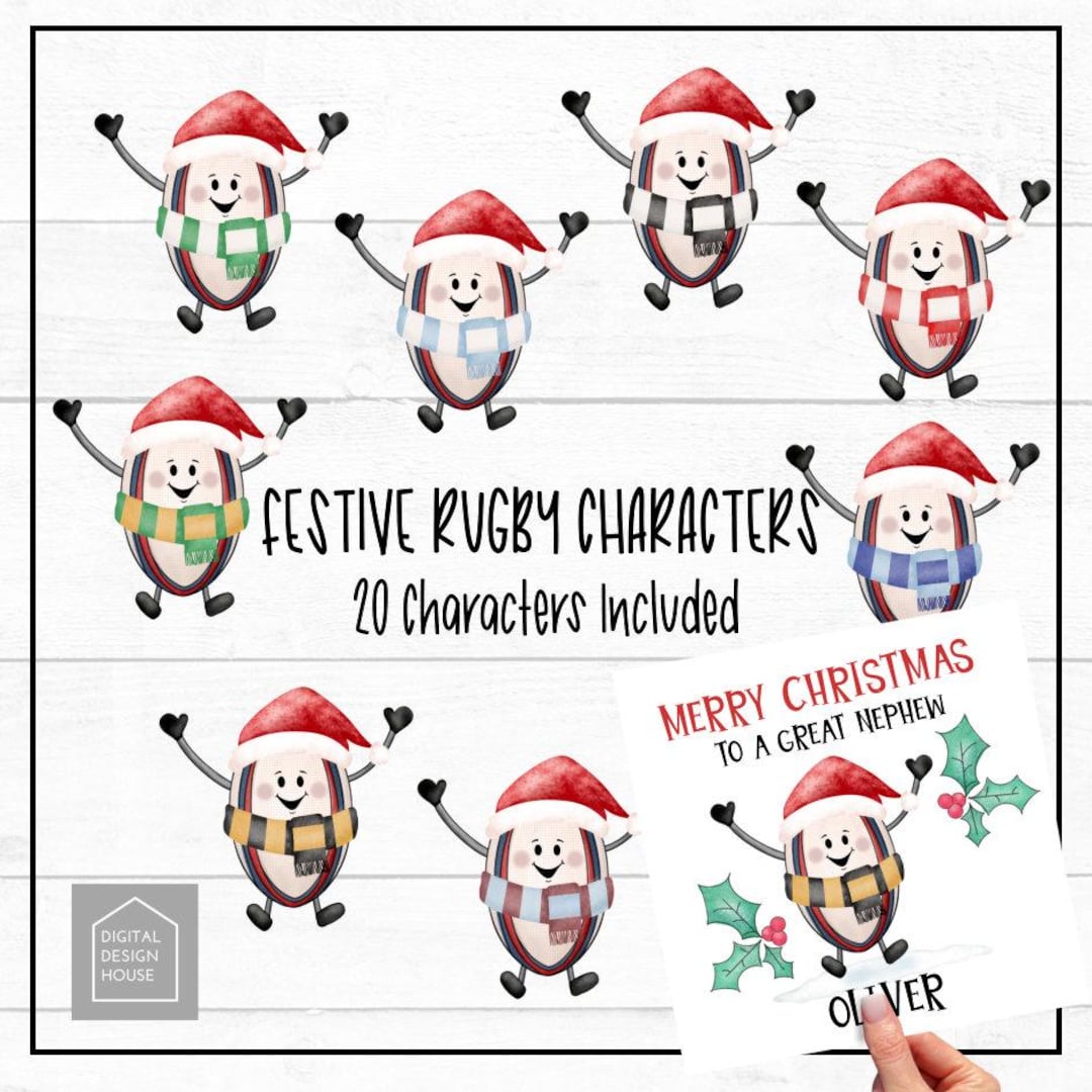 Christmas Rugby Characters PNG Set: Festive Football Art (digital ...