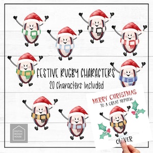 Christmas RUGBY CHARACTERS Set of 20 Cute Football Characters PNGS suitable for sublimation and Print |  Instant Digital Download