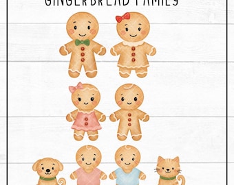 Gingerbread Family Clipart Set - Man, Woman, Girl, Boy, Babies with Dog & Cat PNGS Instant Download for Sublimation and Print