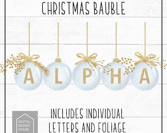 GOLD Christmas Bauble Alphabet PNG | Christmas Letter Clipart | Festive Letters | Sublimation & Craft Design