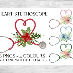 Floral Heart Stethoscope - Medical Nurse Doctor Midwife PNG - With & Without Flowers - Sublimation - Crafting - Instant Download