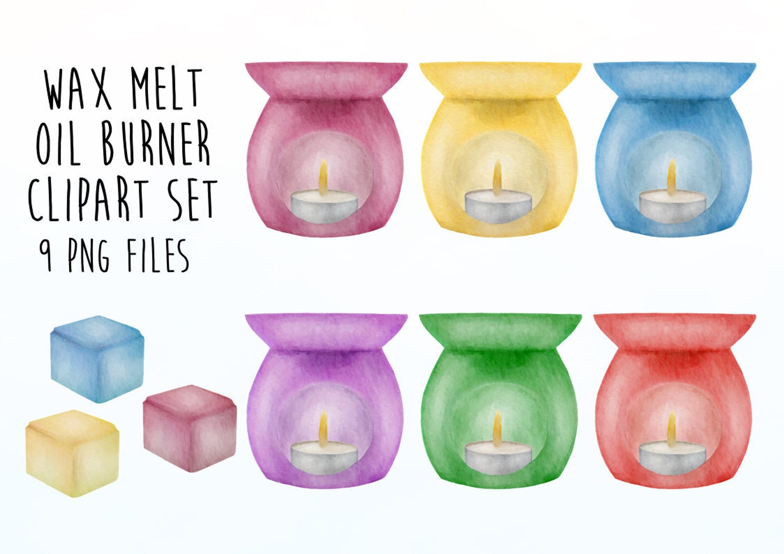 Wax Melt Oil Burner Clipart Set 6 Colour Candle Burners / 3 Colour Wax