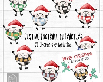 Christmas Football Characters PNG Set: Festive Soccer Clipart (Digital Download)
