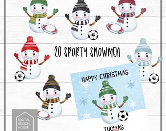 Sporty Snowman Clipart: Football & Rugby - Set of 20 (PNG Digital Download)