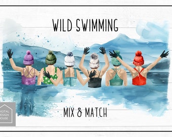 WILD SWIMMING | Sea & Lake Outdoor Swimmer Clipart Set PNGS for Sublimation and Print