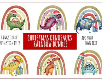 Clipart di dinosauri arcobaleno di Natale: file PNG di sublimazione (download digitale)