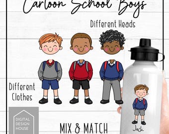 Cartoon School Boy PNG Bundle | Mix & Match Character Creator | Back to School Clipart | Sublimation and Print Design