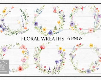 Floral Wreath | Watercolour Spring Flower Rounds Clipart |  Instant Digital Download Clipart