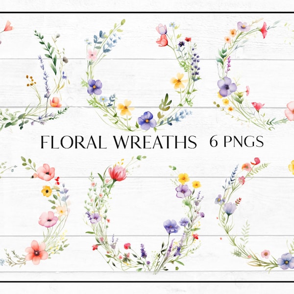 Floral Wreath | Watercolour Spring Flower Rounds Clipart |  Instant Digital Download Clipart