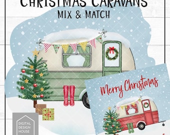 Christmas Caravans Mix and Match Clipart PNGS Instant Download for Sublimation and Print