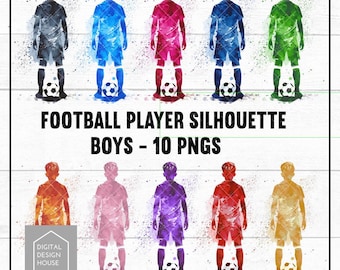 Calcio Calcio RAGAZZI Giocatore Silhouette Colorata PNG Download Istantaneo per Sublimazione e Stampa