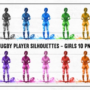 Football RUGBY GIRL Young Player Colourful Silhouette PNGS Instant Download for Sublimation and Print