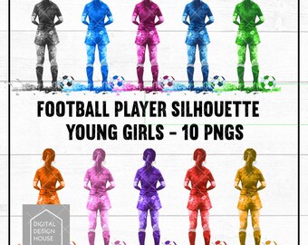 Football Soccer YOUNG GIRL Player Colourful Silhouette PNGS Instant Download for Sublimation and Print