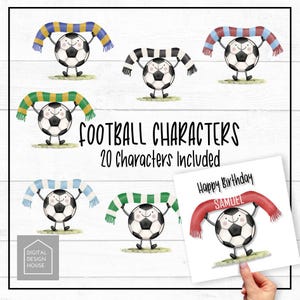 サッカーキャラクター 20 個のかわいいサッカーキャラクターのセット PNG 昇華印刷用の即時ダウンロード