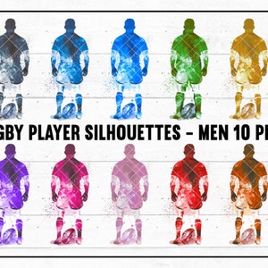 RUGBY MEN joueurs 10 Silhouette colorée PNGS Téléchargement instantané pour sublimation et impression
