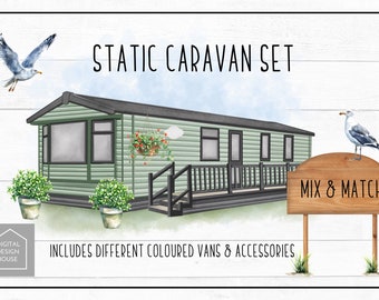 Static Caravan | Watercolour Holiday Home Scene Builder PNGS Suitable for Sublimation and Print