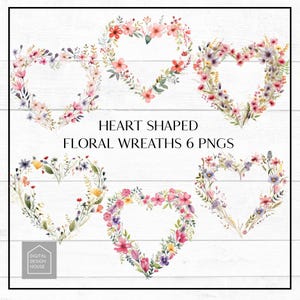 Blumenkranz in Herzform | Aquarell Frühlingsblumen 6 PNGs |  Sofortiger digitaler Download Clipart