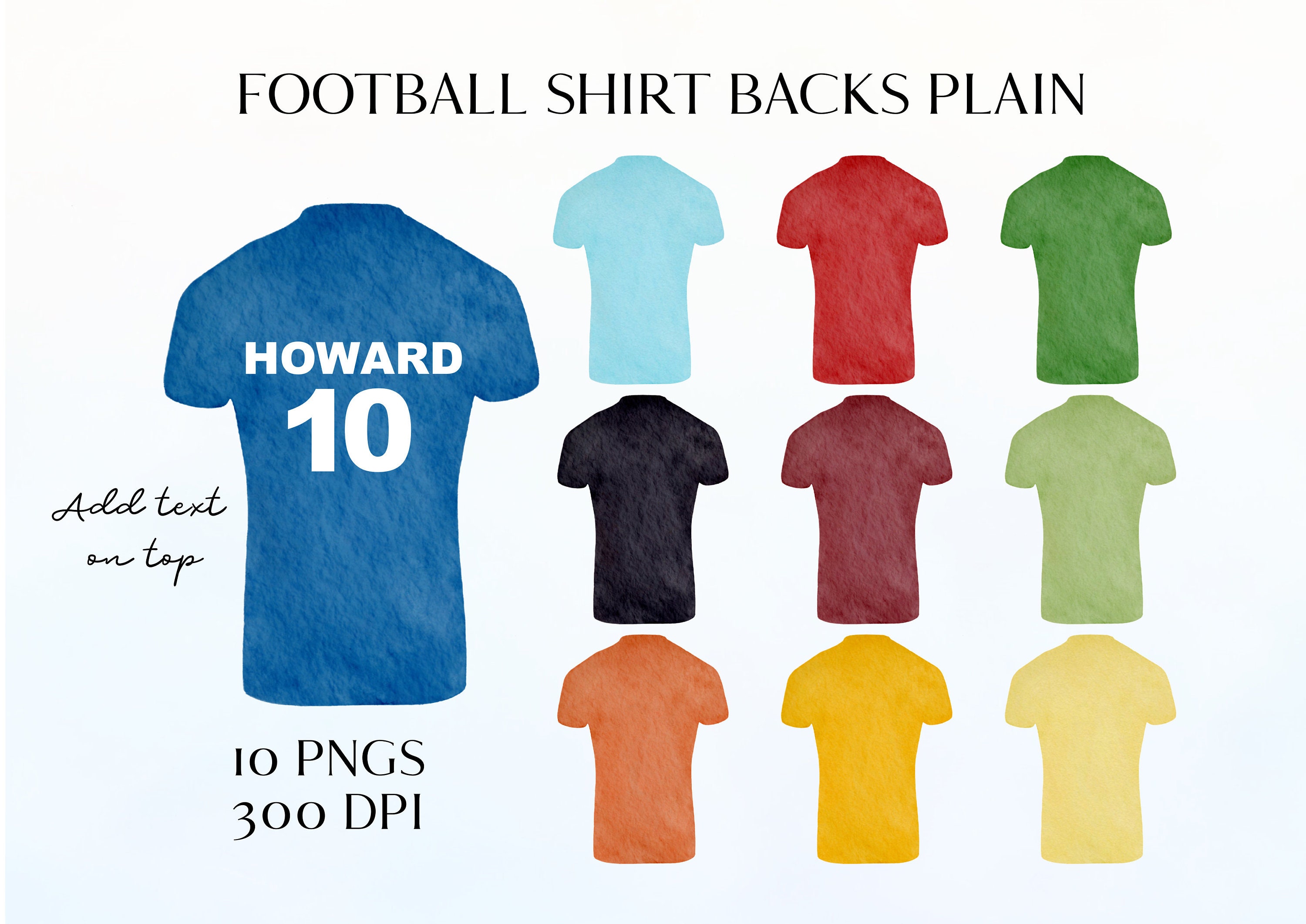 Football Shirt Watercolor Clipart Set Plain Soccer T Shirt Back Only
