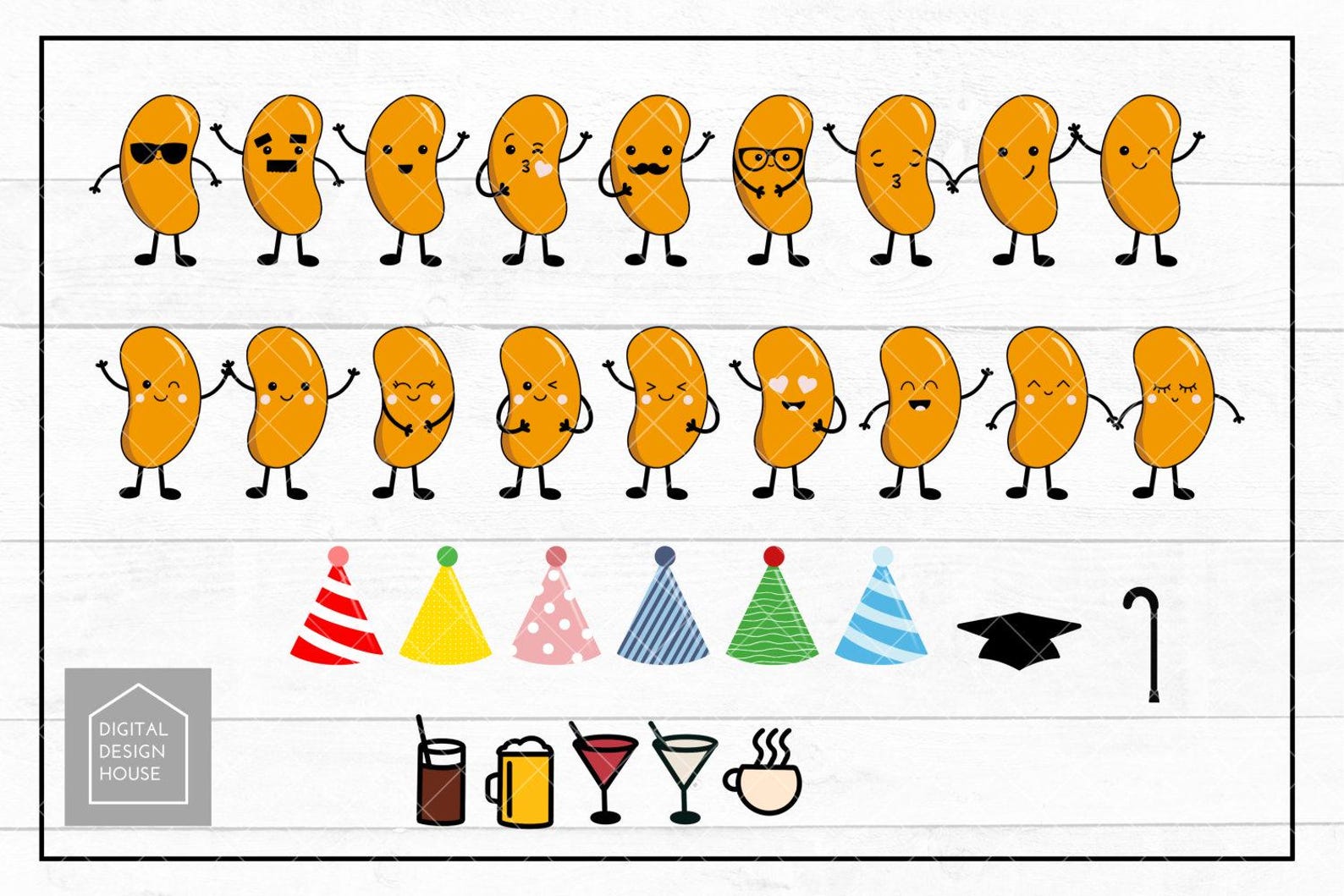 BAKED BEAN Character Clipart Set of 18 Beans Characters and Accessories ...