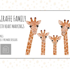Giraffe Family Clipart Set - With Cute Heart Markings - Create Personalised  Family Prints - 300 DPI PNG Files -  Instant Digital Download