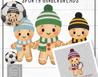 Sporty Gingerbread Men Clipart: Hats & Scarves PNG (Instant Download)
