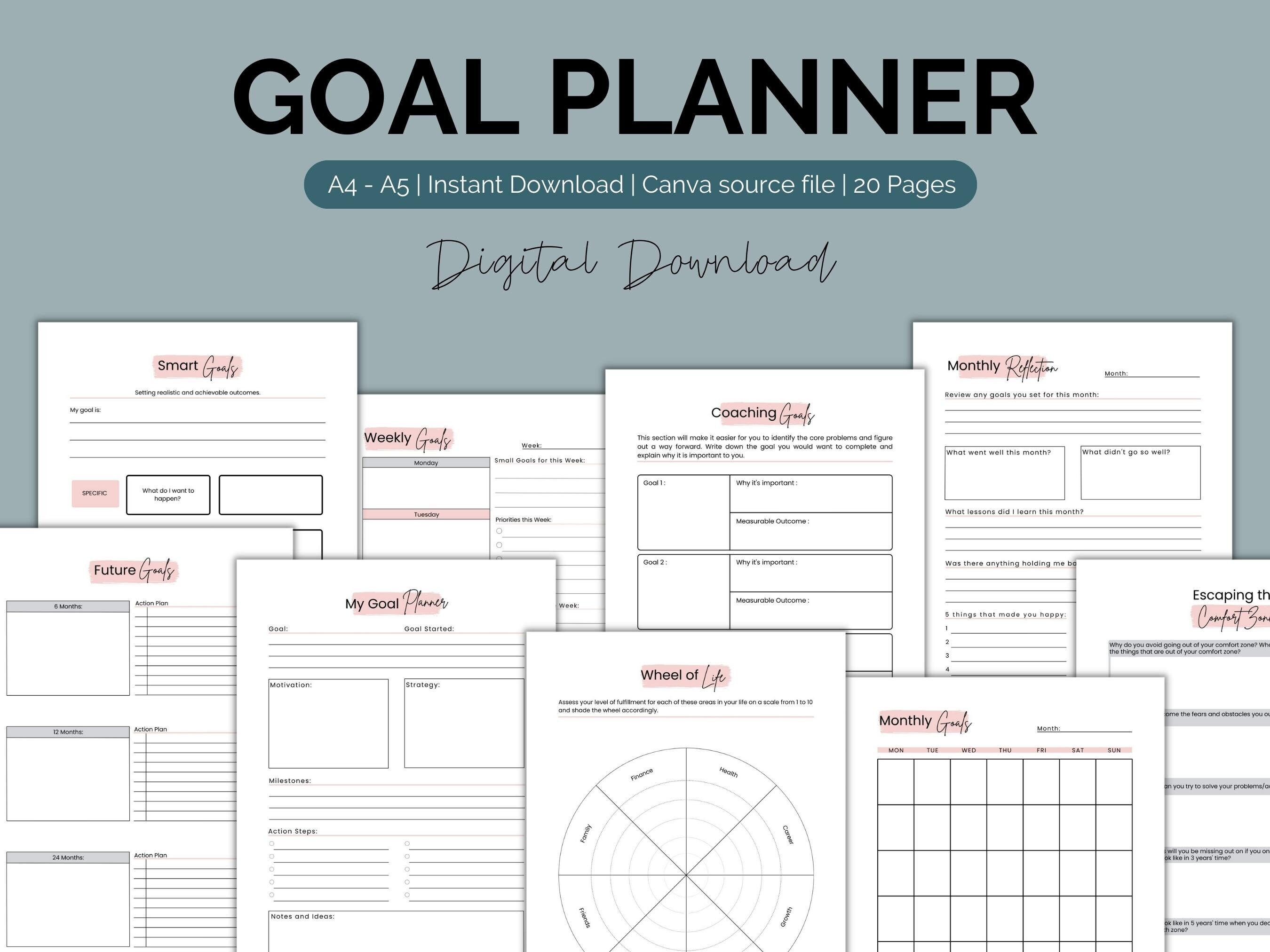 Printable Goal Planner Bundle | A4 A5 Planner Inserts | Goal Setting ...
